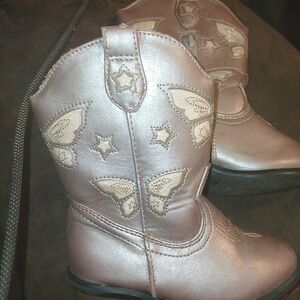 Cat And Jack Girls Metallic Pink Butterfly Cowboy Boots Size 6